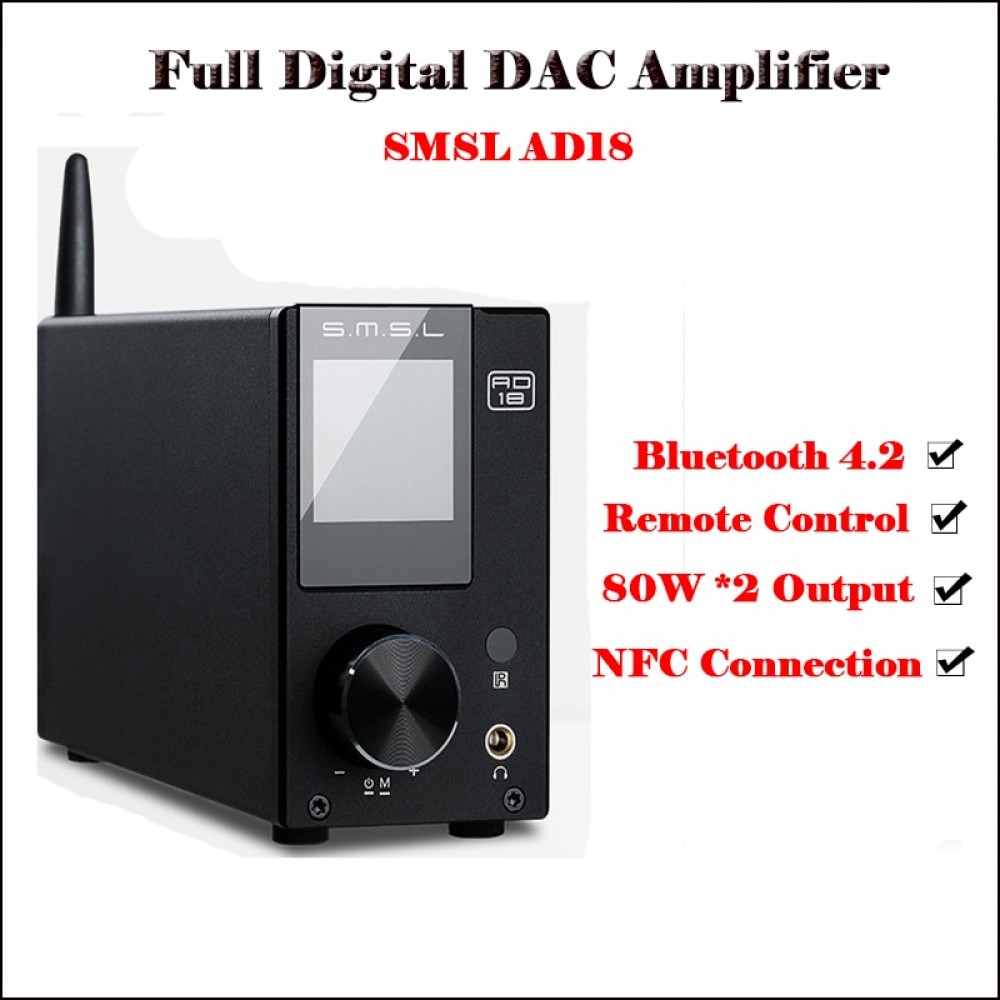 SMSL AD18 Digital Audio Amplifier Bluetooth 4.2 USB DAC Amplifier Audio DAC Hifi Power Amplifier 2.1 Stereo Professional 80W Amp