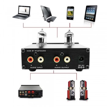 FX-Audio TUBE-03 MINI Bile Preamp Tube Amplifier Buffer HIFI Audio Preamplifier Treble Bass Adjustment Pre-amps With DC12V Power