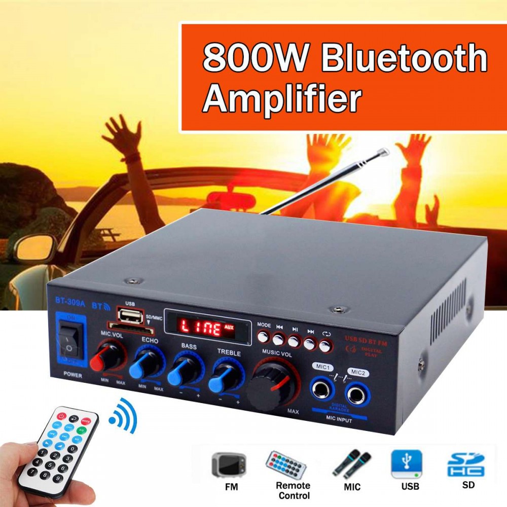 HIFI 2CH 800W Audio Home Amplifier 12/220V Home Theater Amplifiers Audio with Remote Control Support FM USB SD Card Bluetooth