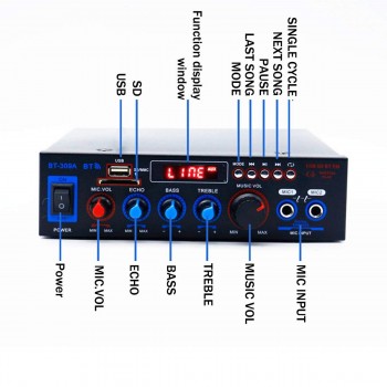 HIFI 2CH 800W Audio Home Amplifier 12/220V Home Theater Amplifiers Audio with Remote Control Support FM USB SD Card Bluetooth