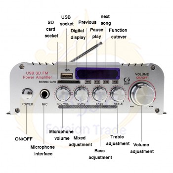 HY803 Mini Amplifier Car Amplifier Bluetooth Amplifier 40W+40W FM MIC MP3 for Car Home USB Support AC 220V or DC 12V
