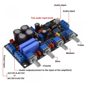 Luxury NE5532 Preamplifier Volume Tone Board AC15V-0-AC15V Volume Control Panel For Amplifier with Knob Free Shipping  12003204