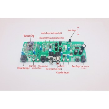 Bluetooth Audio 2.1 Channel Digital power amplifier Board subwoofer Bass Amp Coaxial optical fiber 3.5mm AUX RCA Audio Input