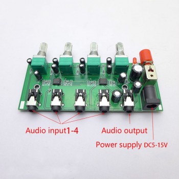 GHXAMP Stereo Audio Mixer Board 4 Way Input Mixing 1 way Audio output Drive Headphones Amplifier NJM3414 Four Input one output