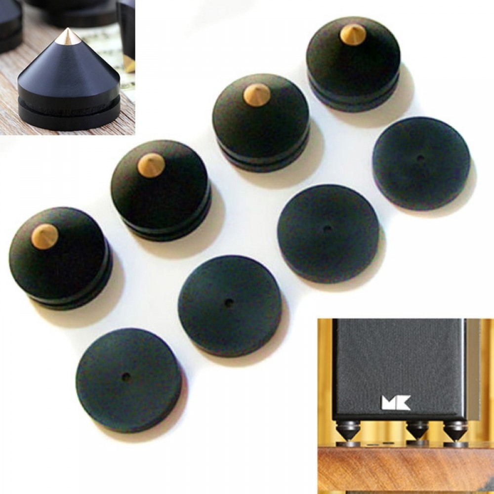 Mayitr 4pcs Black Speaker Spike 23mm Ebony Isolation Cone Wooden Copper Stand Feet +Base Pad For Speaker