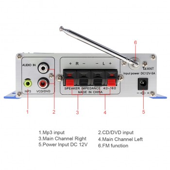 HY502S Bluetooth Car Power Amplifier Stereo Sound Mode HiFi 2 Channel Mini FM Audio + MP3 Speaker Music Player HY-502S