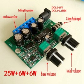 HIFI TDA2030 2.1 Subwoofer Stereo Audio Digital Power Amplifier Board Bass output 6W X2+25W