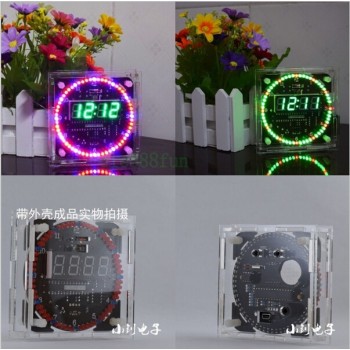 DS1302 Rotating LED Electronic Digital Clock 51 SCM Learning Board DIY Kit With Case