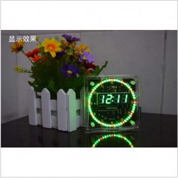 DS1302 Rotating LED Electronic Digital Clock 51 SCM Learning Board DIY Kit With Case