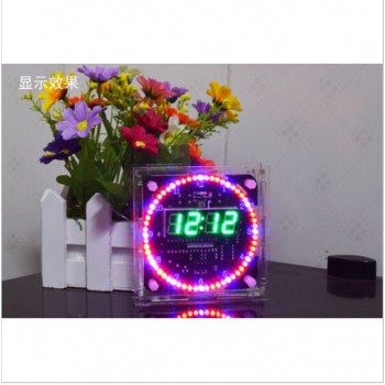 DS1302 Rotating LED Electronic Digital Clock 51 SCM Learning Board DIY Kit With Case