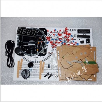 DS1302 Rotating LED Electronic Digital Clock 51 SCM Learning Board DIY Kit With Case