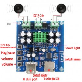 TPA3116D2 Digital Bluetooth Amplifiers Board DC12V-24V Integrated Bluetooth U disk TF Player Amp Boards Dual Channels