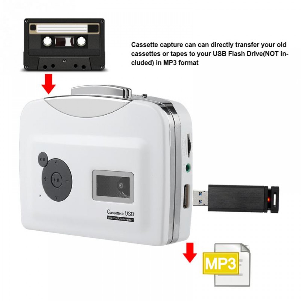 Portable Cassette Tape to MP3 Converter for Windows XP / Vista / 7 Plug and play USB Flash Drive Capture Audio Music Player