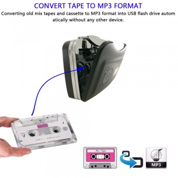 Portable Stand-Alone Cassette Tape to MP3 Converter Stereo Audio Player , Convert Cassette To USB Flash Drive With Earphones