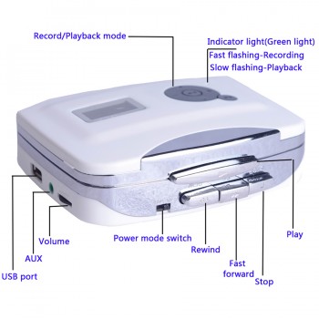 Cassette to MP3 Converter Capture Audio Music Player ,Convert Tape to MP3 into USB Flash Drive/Flash Memory , With Earphones