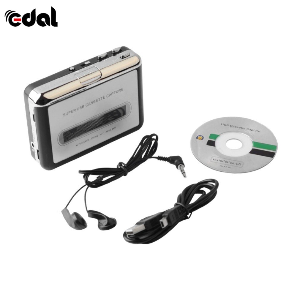 EDAL USB Cassette Tape Converter Cassette to MP3 Audio capture Music Player Tape to PC Portable Cassette-to-MP3 Converter Player