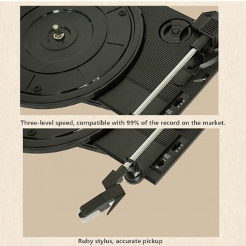 Wood Retro Record Player 33/45/78 RPM Bluetooth PH/ INT/ BT 2.0 Suitcase Turntable Vinyl LP Record Phone Player 3-Speed