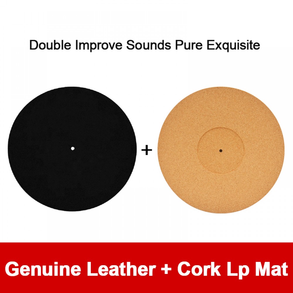 12 Black Leather LP Mat + Cork Turntable LP Mat Hide in the Sound