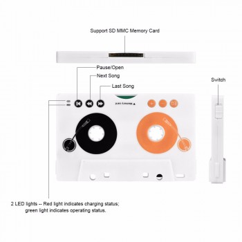 Car Kit Stereo Cassette Tape SD MMC Music Player Adapter with Remote Control EU Plug 100-220V