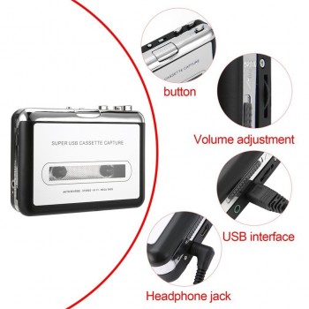 Cassette Player USB Cassette to MP3 Converter Capture Audio Music Player Convert music on tape to Computer Laptop