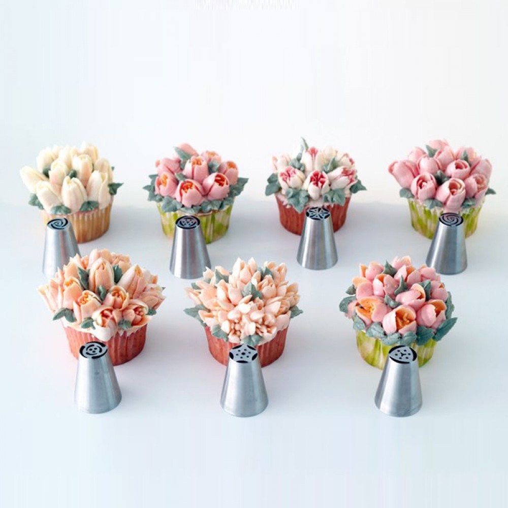 7Pcs/Set Russian Nozzles Tulip Tips Icing Piping Nozzles Cream Pastry Decorating Tips Set Cake Cupcake Decorator Confeitaria
