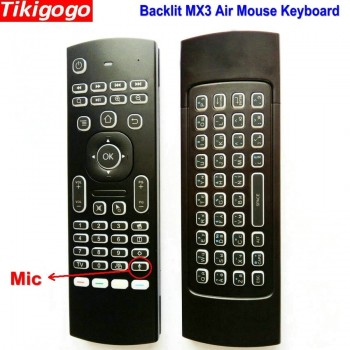 Tikigogo English Russian Backlit MX3 Air Mouse mini keyboard remote control with mic microphone voice for android smart tv box