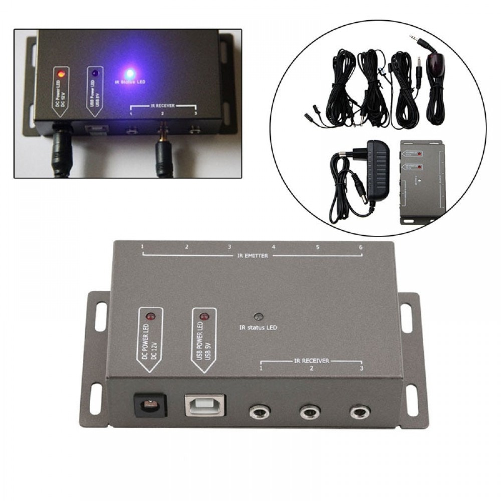 2018 Infrared Remote Extender 6 Emitters 1 Receiver Hidden IR Repeater System Kit DC