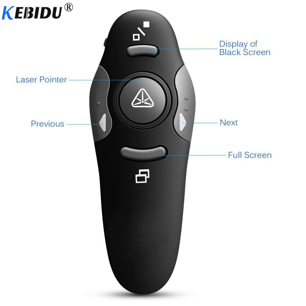 Kebidu 2.4 GHz RF Pointer Pen Wireless USB Power Point Presenter Remote Control Laser Pen Wireless Remote Red Laser Pointer