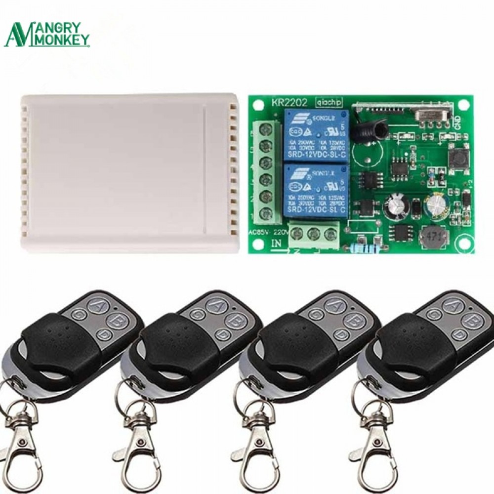 433Mhz Universal Wireless Remote Control Switch AC 85V 250V  2 Channel Receiver Switch  and  RF 433 Mhz  4 Keys Remote Control