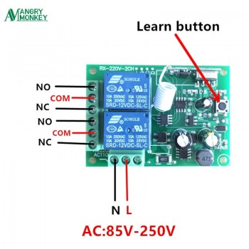 433Mhz Universal Wireless Remote Control Switch AC 85V 250V  2 Channel Receiver Switch  and  RF 433 Mhz  4 Keys Remote Control