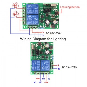 433Mhz Universal Wireless Remote Control Switch AC 220v 110V 120V 2CH Relay Receiver Module and 2pcs RF 433 Mhz Remote Controls