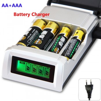 Hot quality 4 Slots LCD Display Smart Intelligent Battery Charger for AA / AAA NiCd NiMh Rechargeable Batteries EU Plug#8175