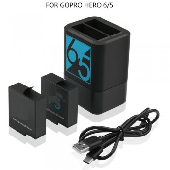 TELESIN 2 Pcs 1220mAh Battery + Dual Charger Seat double Charge for gopro hero 5 Hero 6 7 Black GoPro Camera Accessories