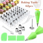 62PC Russian Pastry Nozzles Icing Piping Tip Set +Bag Converter Stainless Steel Kitchen Baking Cake Decorating Tools Cream Mouth