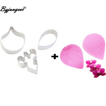 Orchid Phalaenopsis Flower Petal Veiner Silicone Molds Stainless Steel Cutter Mold Set Fondant Cake Decorating Tool  CS150