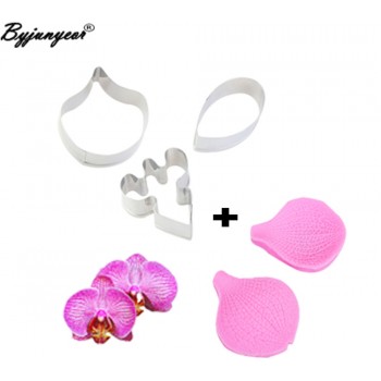 Orchid Phalaenopsis Flower Petal Veiner Silicone Molds Stainless Steel Cutter Mold Set Fondant Cake Decorating Tool  CS150