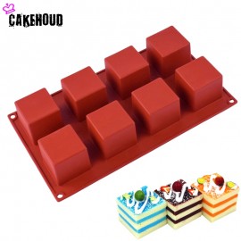 CAKEHOUD 8 holes Small Square 3D Shape Non-Stick Silicone Cake Mold for Baking DIY Jelly Muffin Mousse Ice-creams Chocolate Tool
