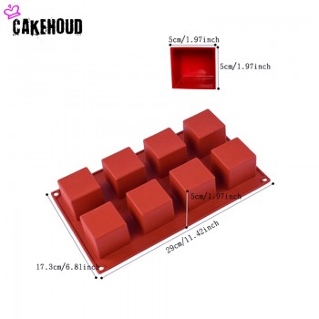 CAKEHOUD 8 holes Small Square 3D Shape Non-Stick Silicone Cake Mold for Baking DIY Jelly Muffin Mousse Ice-creams Chocolate Tool