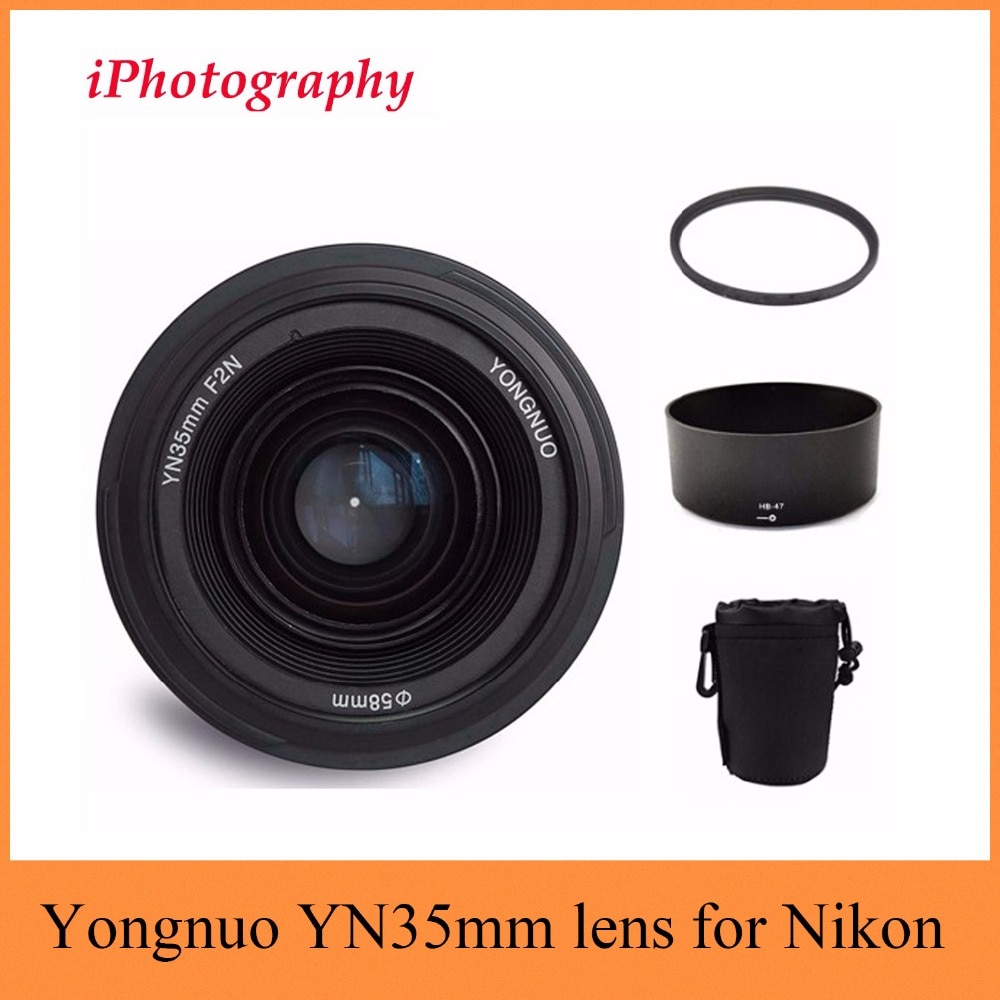 Yongnuo YN35mm F2N lens Wide-angle Large Aperture Fixed Auto Focus Lens+58mm UV filter +lens bag+Lens Hood For Nikon Two Choice