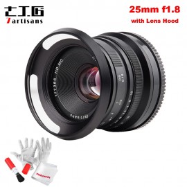 7artisans 25mm / F1.8 Prime Lens for E Mount / for Fujifilm Cameras A7 A7II A7R A7RII X-A1 X-A10 X-A2 + Vented Metal Lens Hood