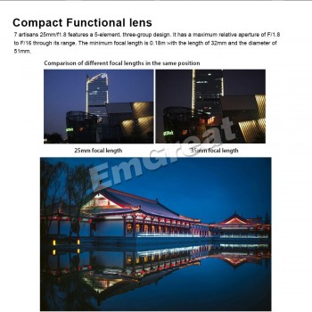 7artisans 25mm / F1.8 Prime Lens for E Mount / for Fujifilm Cameras A7 A7II A7R A7RII X-A1 X-A10 X-A2 + Vented Metal Lens Hood