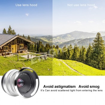 7artisans 25mm / F1.8 Prime Lens for E Mount / for Fujifilm Cameras A7 A7II A7R A7RII X-A1 X-A10 X-A2 + Vented Metal Lens Hood