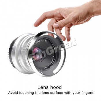 7artisans 25mm / F1.8 Prime Lens for E Mount / for Fujifilm Cameras A7 A7II A7R A7RII X-A1 X-A10 X-A2 + Vented Metal Lens Hood