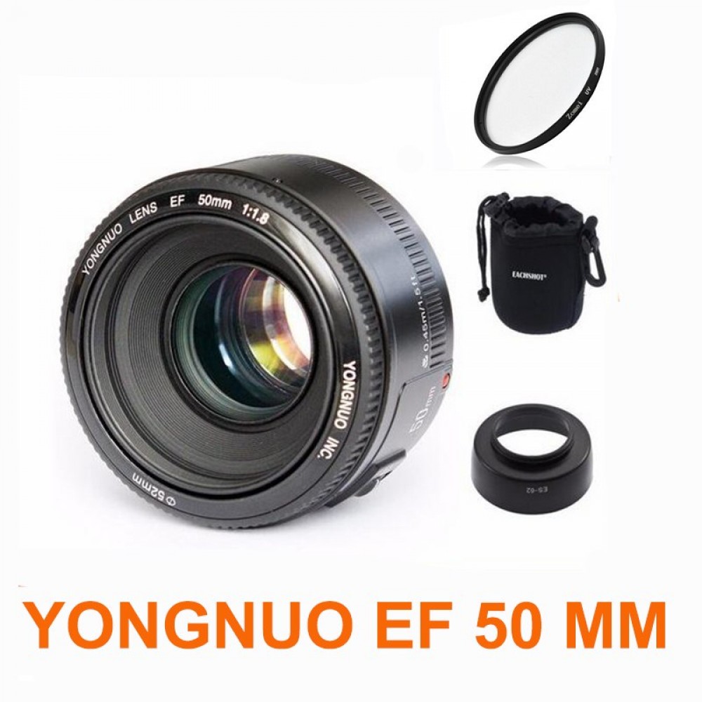 YONGNUO YN50mm f1.8 YN 50mm AF Lens YN50 Auto Focus lens +  hood +UV len + bag for Canon EOS DSLR Cameras