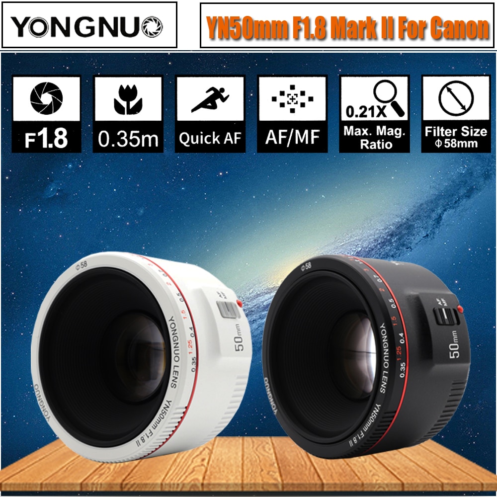 White YN50mm F1.8 II Large Aperture Auto Focus Lens YONGNUO for Canon Bokeh Effect Camera Lens for Canon EOS 70D 5D2 5D3 DSLR