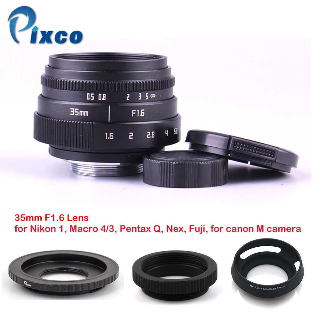 Mini 35mm f/1.6 APS-C TV Lens+Lens Hood+Macro Ring+C to camera adapter for Nikon1/M4/3 /For Pentax Q/ Nex / Fuji/ for eos
