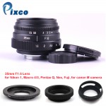Mini 35mm f/1.6 APS-C TV Lens+Lens Hood+Macro Ring+C to camera adapter for Nikon1/M4/3 /For Pentax Q/ Nex / Fuji/ for eos