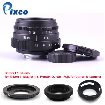 Mini 35mm f/1.6 APS-C TV Lens+Lens Hood+Macro Ring+C to camera adapter for Nikon1/M4/3 /For Pentax Q/ Nex / Fuji/ for eos