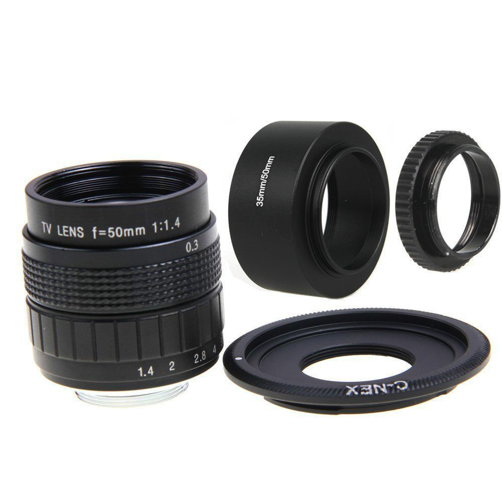 FUJIAN 50mm F1.4 CCTV Movie Lens +C Mount +Lens Hood + Macro Ring for SONY E Mount NEX3 NEX6 NEX7 NEX-5R A6500 A6300 A6000 A5000