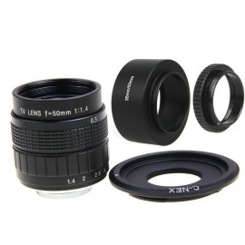 FUJIAN 50mm F1.4 CCTV Movie Lens +C Mount +Lens Hood + Macro Ring for SONY E Mount NEX3 NEX6 NEX7 NEX-5R A6500 A6300 A6000 A5000